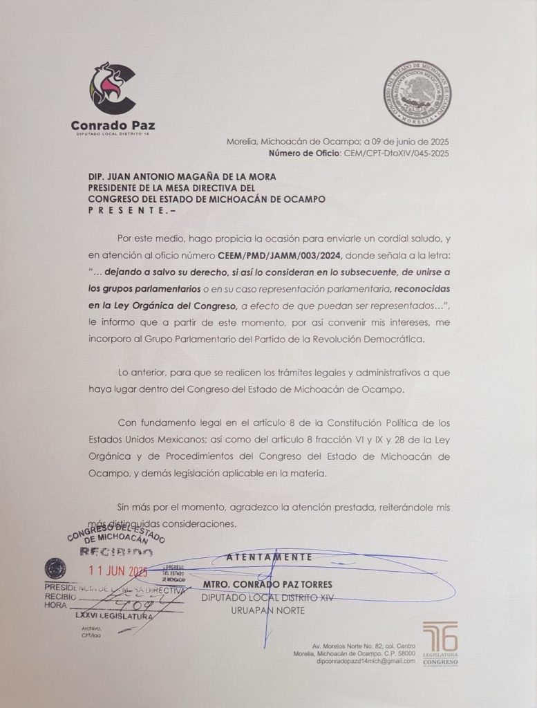 Conrado Paz se suma al PRD; la bancada no desaparece 1 6a233981 98ea 4703 96b8 cf0ef1f1928c 2 1